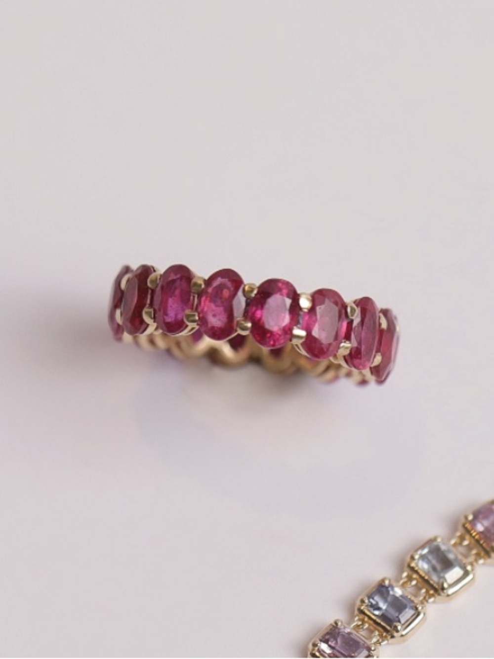 Baby Gold Genuine Ruby Oval Eternity Band Size 5.5